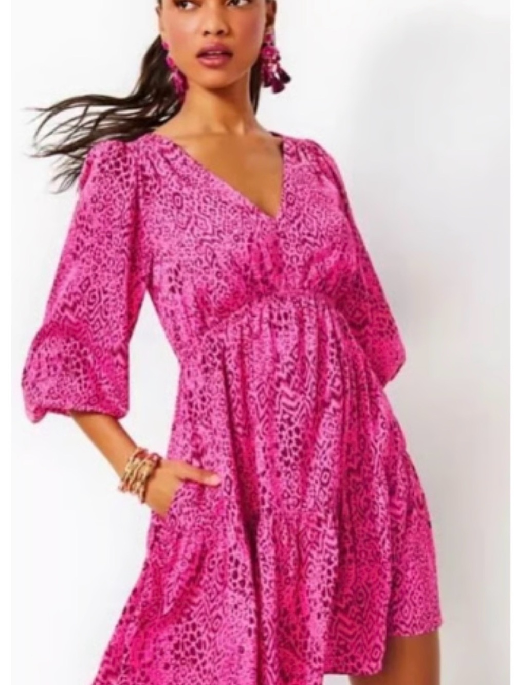 Lilly Pulitzer Hot Pink Printed V-Neck Mini Dress